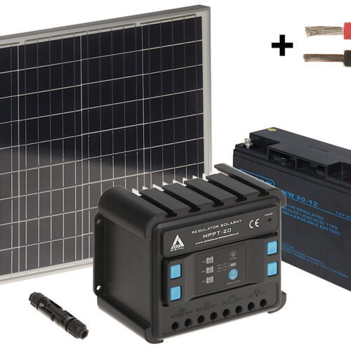WL4 SOLAR-KIT-200B50-20 complete zonne-energie kit met 12V 20Ah accu, snoer, 50W zonnepaneel en controller