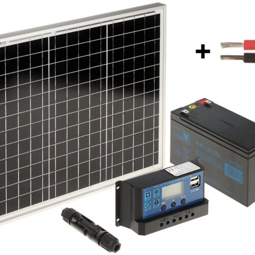 WL4 SOLAR-KIT-72B30-20 complete zonne-energie kit met 12V 7.2Ah accu, snoer, 30W zonnepaneel en controller