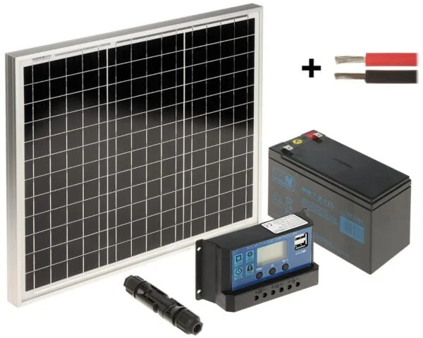 WL4 SOLAR-KIT-72B30-20 complete zonne-energie kit met 12V 7.2Ah accu, snoer, 30W zonnepaneel en controller