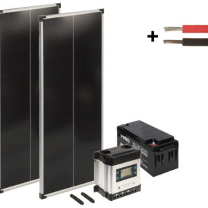 WL4 SOLAR-KIT-650B100D-20 complete zonne-energie kit met 12V 65Ah accu, snoer, 2x 100W zonnepaneel en controller
