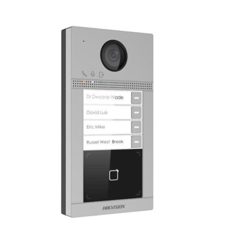Hikvision DS-KV8413-WME1(C)/FLUSH 4-knops inbouw IP video intercom 2MP Wi-Fi deurbel met PoE, Mifare kaartlezer en alarm