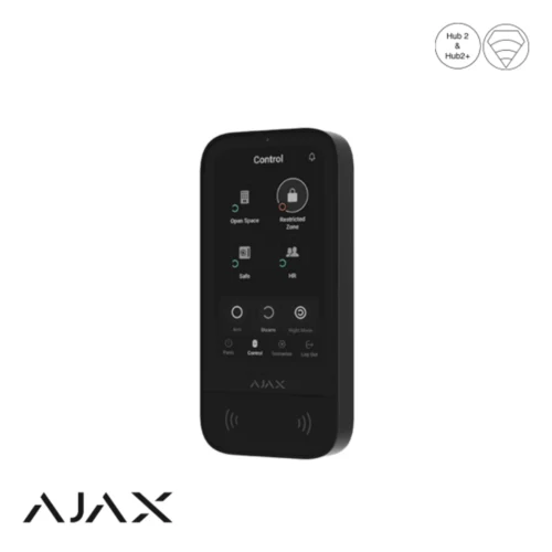 Ajax KeyPad TouchScreen Jeweller Zwart met bediening van codepaneel, app, kaartlezer en taglezer