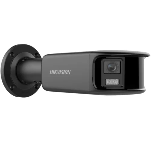 Hikvision DS-2CD2T87G2P-LSU/SL-B Zwarte Panoramic 8MP ColorVu bullet met 180 graden beeldhoek, wit LED, 130dB WDR, microfoon en audio/alarm IO