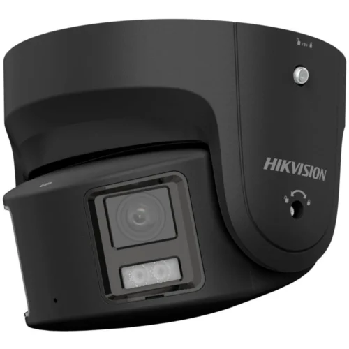 Hikvision DS-2CD2387G2P-LSU/SL-B zwarte Panoramic 8MP ColorVu dome met 180 graden beeldhoek, wit LED, 130dB WDR, microfoon en audio/alarm IO