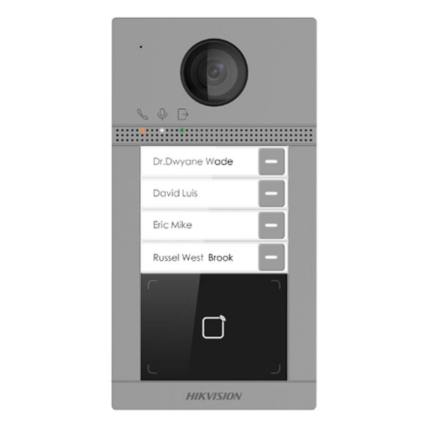 Hikvision DS-KV8413-WME1(C)/SURFACE 4-knops IP video intercom 2MP WiFi deurbel met PoE, Mifare kaartlezer en alarm