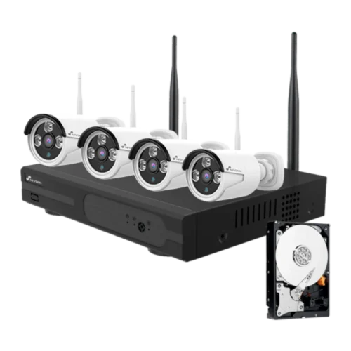 Nivian KIT830W bewakingscamera plug en play set wit met 4x 3MP WiFi bullet camera’s, 8 kanaals Netwerk Video Recorder inclusief harde schijf 1TB
