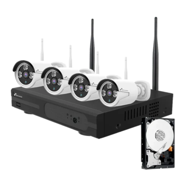 Nivian KIT830W bewakingscamera plug en play set wit met 4x 3MP WiFi bullet camera's, 8 kanaals Netwerk Video Recorder inclusief harde schijf 1TB