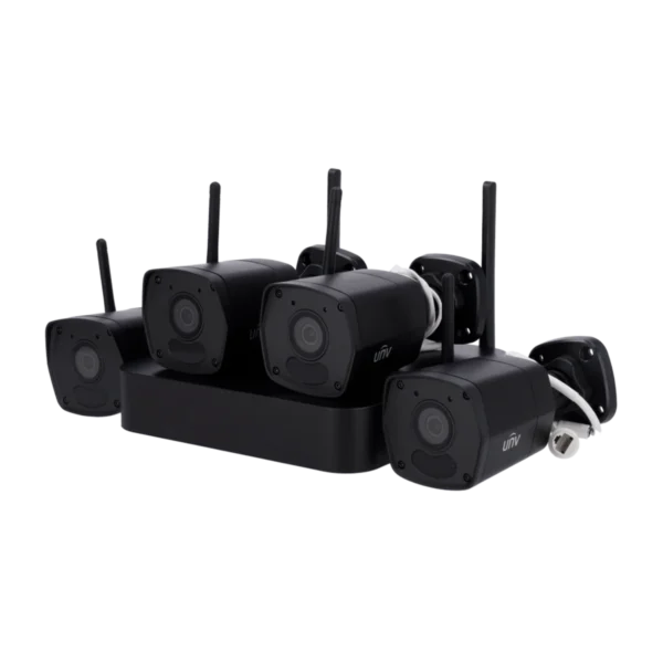Uniview UV-KIT114-B42W-B bewakingscamera set zwart met 4x 2MP WiFi bullet camera's, 4 kanaals WiFi Netwerk Video Recorder en applicatie
