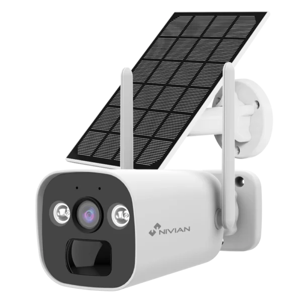 Nivian NV-CAM01-SOLAR4G Full HD 3MP 4G bullet camera voor buiten met accu, IR nachtzicht, wit licht, microSD en 2-weg audio en gratis applicatie