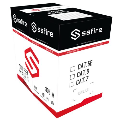 Safire UTP5E-300 Netwerkkabel Cat5e UTP geschikt voor binnen 24AWG stugge kern op rol 305m