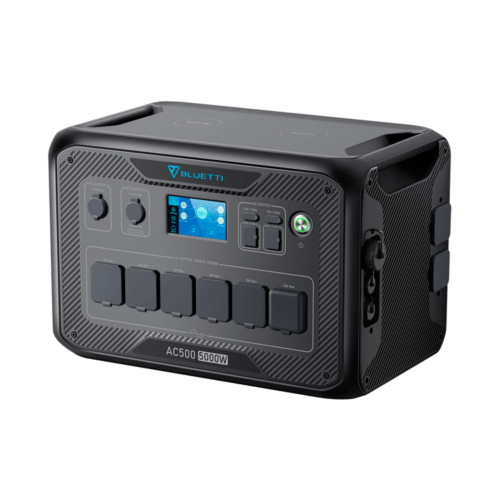 BLUETTI AC500 UPS omvormer voor B300S met 5000W, vijf AC outputs, één 12V output, één 24V output en zes USB poorten