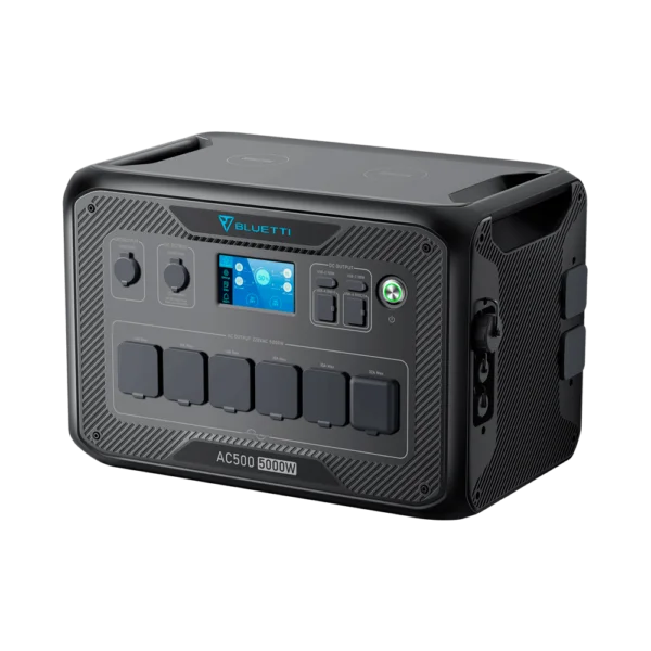 BLUETTI AC500 UPS omvormer voor B300S met 5000W, vijf AC outputs, één 12V output, één 24V output en zes USB poorten