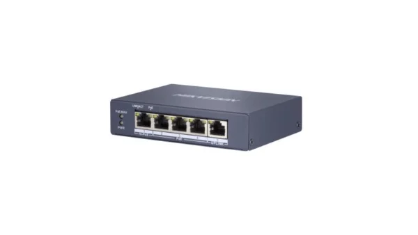 Hikvision DS-3E0505HP-E Pro Series 4 poort Fast Ethernet Smart unmanaged POE switch met 1x Hi-PoE en 1x RJ45