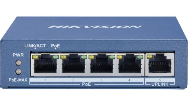 Hikvision DS-3E0505P-E/M Value Series 4 poort unmanaged POE switch met 1x RJ45