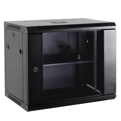 WL4 SR12U-B Server wandkast 12U 19″ met twee ventilatoren, voeding, deur met gehard glas en slot
