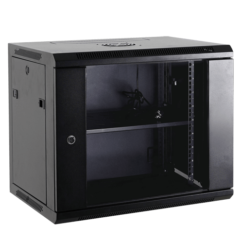 WL4 SR9U-B Server wandkast 9U 19″ met ventilator, voeding, deur met gehard glas en slot